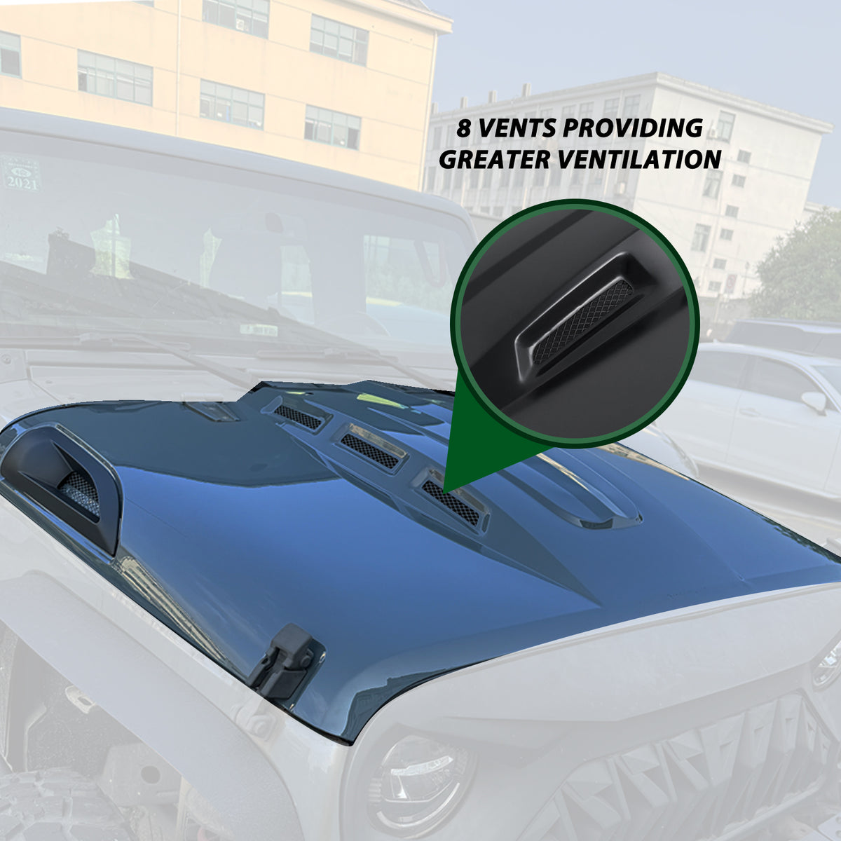 Heat Dispersion Hood Compatible with 2018-2024 Jeep Wrangler JL Steel Hood with Air Vents