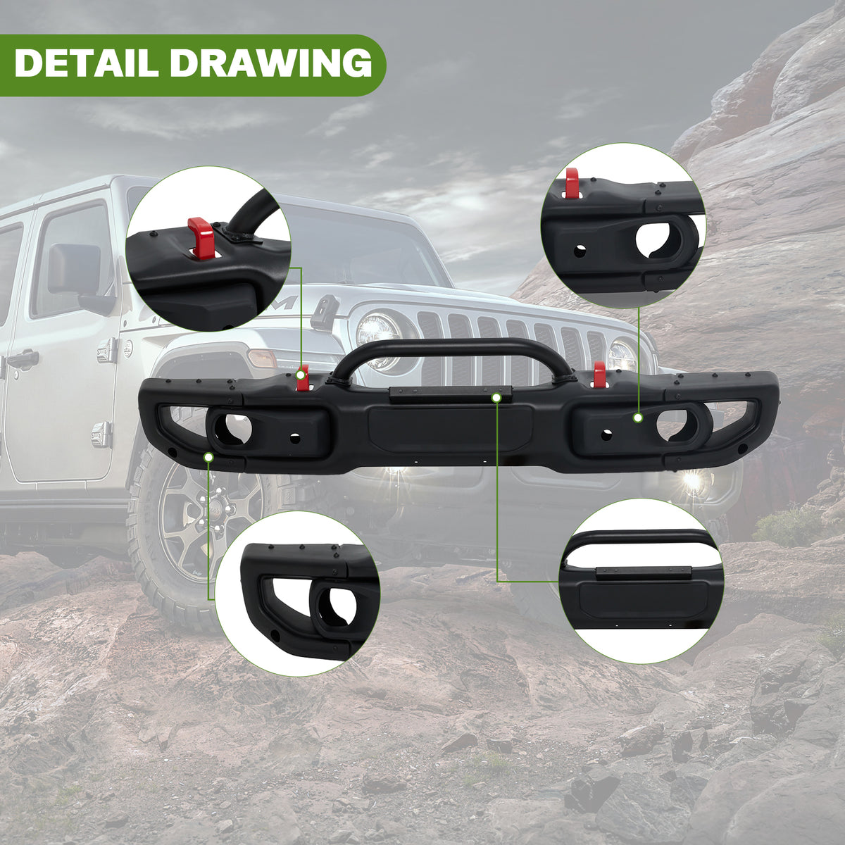 Front Bumper w/Sensors 10th Anniversary Compatible with Jeep Wrangler JL 2018-2024 Off Road Bumper